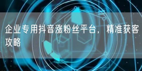 企业专用抖音涨粉丝平台，精准获客攻略
