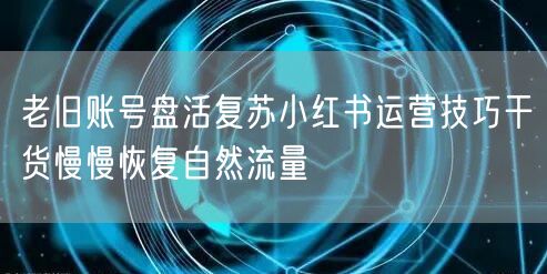 老旧账号盘活复苏小红书运营技巧干货慢慢恢复自然流量